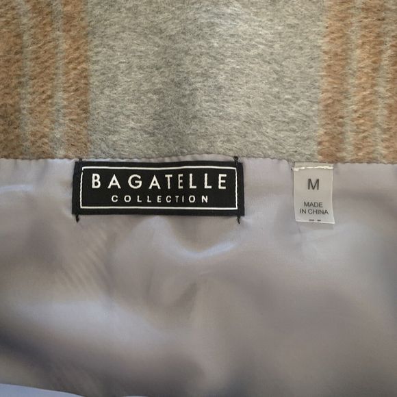 Vintage Inspired Bagatelle Fleece Faux Wrap Skirt Gray Ivory Brown Plaid Size M - Picture 7 of 9